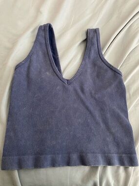 Ribbed V-Neck Cropped Tank - purple